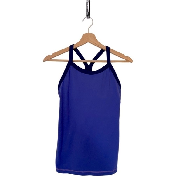 Lululemon | Power Y Athletic Tank, Purple, Navy Straps, Pink Stitching, Size 6 - Picture 2 of 7
